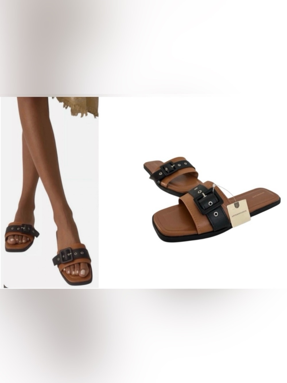 Anthropologie Buckle Slide Sandals Slip On Brown Black Sandals New Without Tags